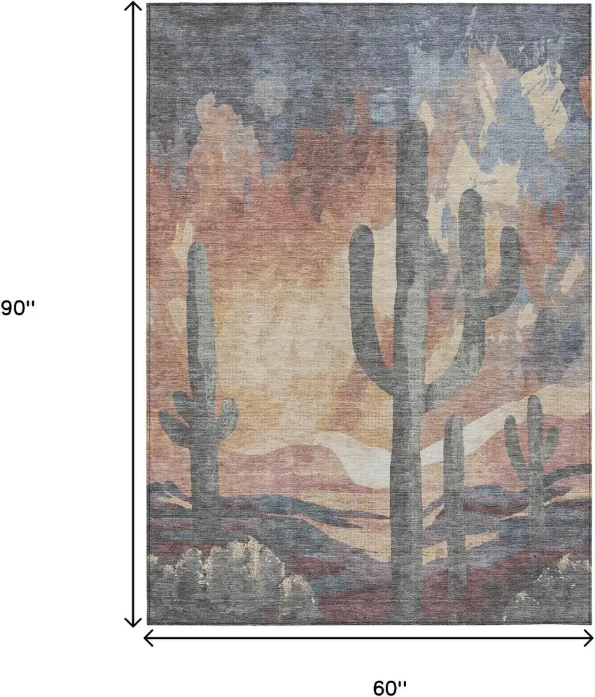 Copper Blue And Wheat Botanical Leaves Washable Indoor Outdoor Area Rug Photo 3