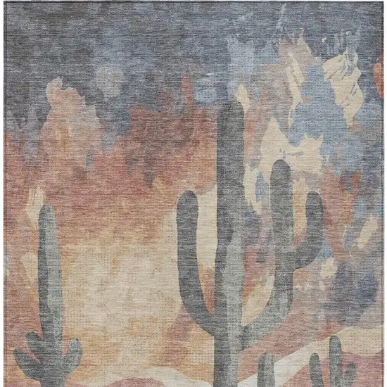 Copper Blue And Wheat Botanical Leaves Washable Indoor Outdoor Area Rug Photo 6