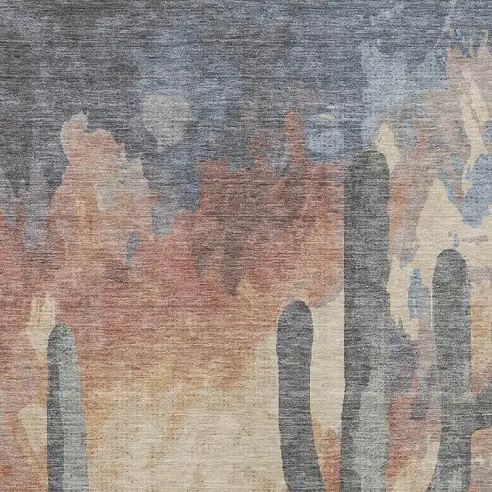 Copper Blue And Wheat Botanical Leaves Washable Indoor Outdoor Area Rug Photo 7