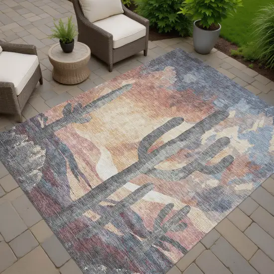 Copper Blue And Wheat Botanical Leaves Washable Indoor Outdoor Area Rug Photo 8