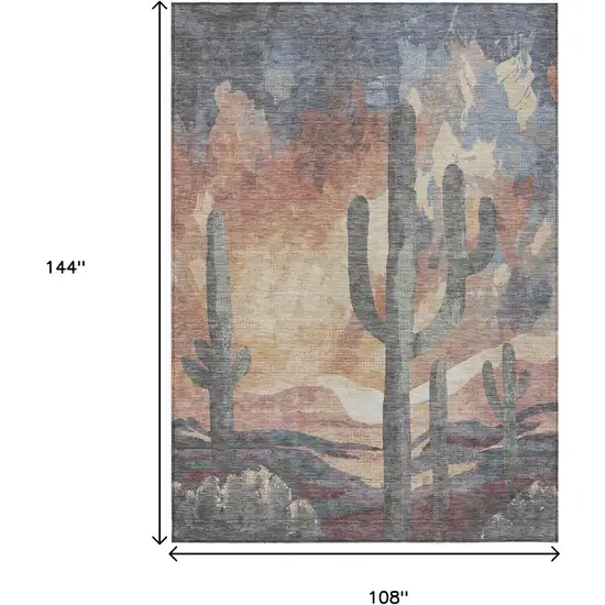 Copper Blue And Wheat Botanical Leaves Washable Indoor Outdoor Area Rug Photo 3