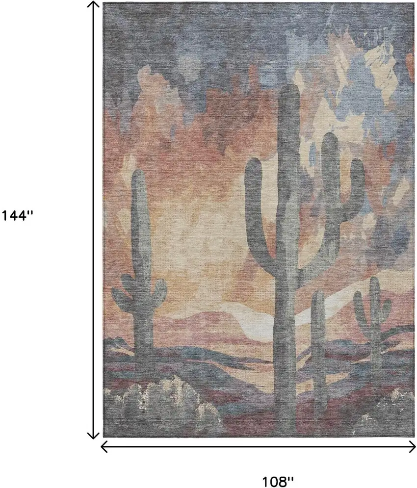 Copper Blue And Wheat Botanical Leaves Washable Indoor Outdoor Area Rug Photo 3