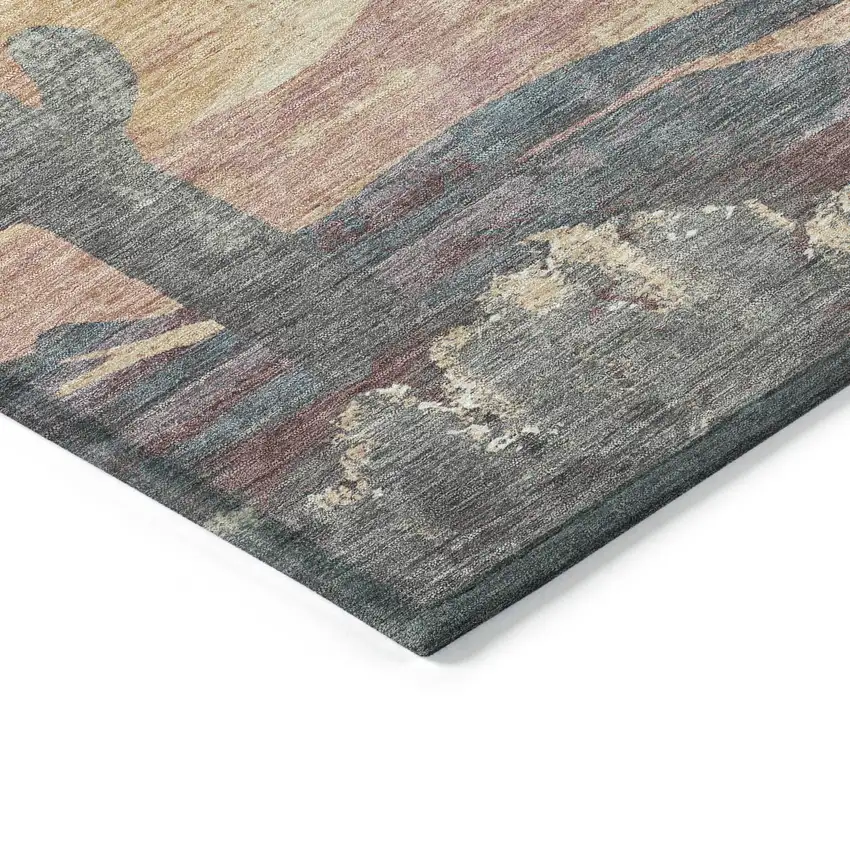 Copper Blue And Wheat Botanical Leaves Washable Indoor Outdoor Area Rug Photo 5