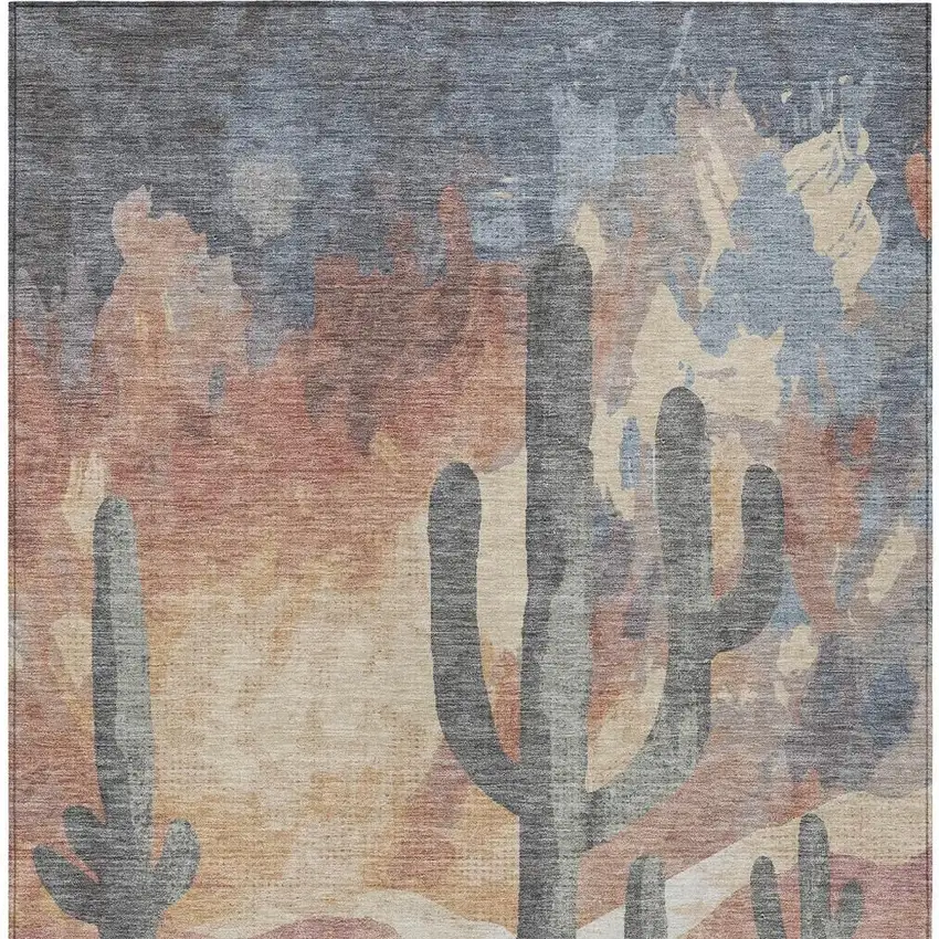 Copper Blue And Wheat Botanical Leaves Washable Indoor Outdoor Area Rug Photo 6