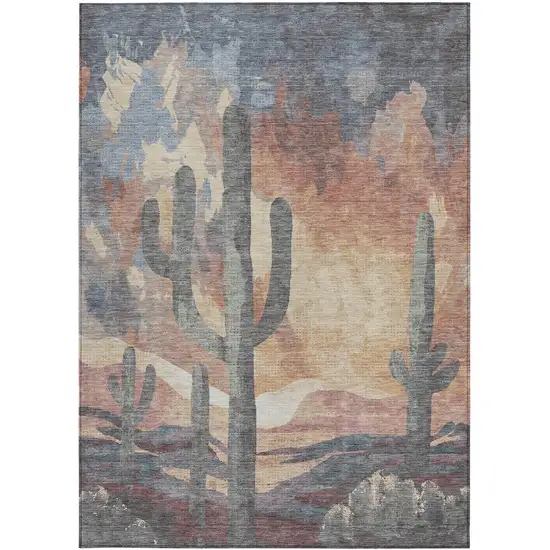 Copper Blue And Wheat Botanical Leaves Washable Indoor Outdoor Area Rug Photo 4