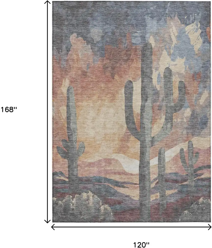 Copper Blue And Wheat Botanical Leaves Washable Indoor Outdoor Area Rug Photo 3