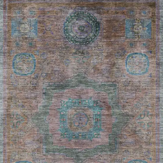 Copper Blush And Teal Blue Oriental Washable Indoor Outdoor Area Rug Photo 3