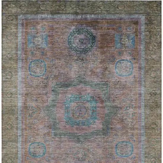 Copper Blush And Teal Blue Oriental Washable Indoor Outdoor Area Rug Photo 6