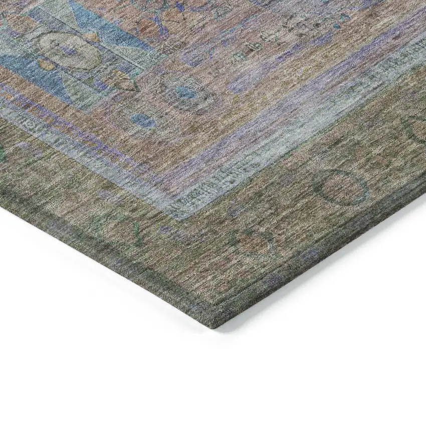 Copper Blush And Teal Blue Oriental Washable Indoor Outdoor Area Rug Photo 4