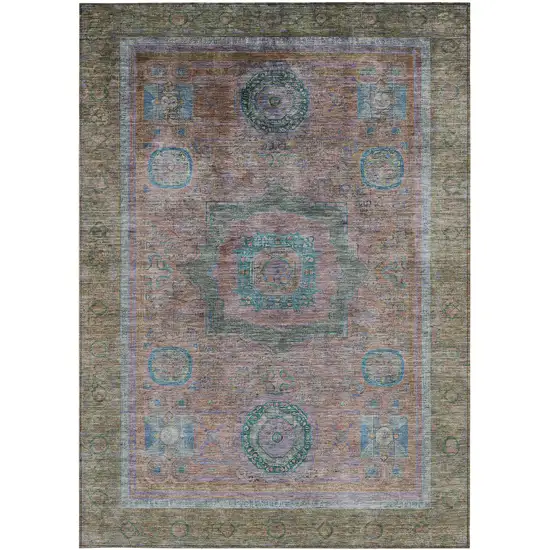 Copper Blush And Teal Blue Oriental Washable Indoor Outdoor Area Rug Photo 3