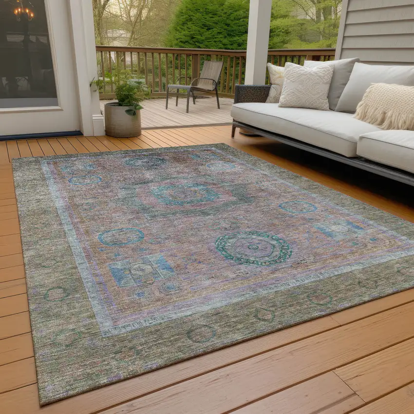 Copper Blush And Teal Blue Oriental Washable Indoor Outdoor Area Rug Photo 7