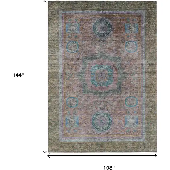 Copper Blush And Teal Blue Oriental Washable Indoor Outdoor Area Rug Photo 9