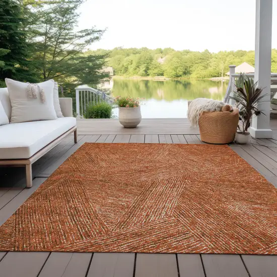 Copper Brown And Beige Abstract Washable Indoor Outdoor Area Rug Photo 9