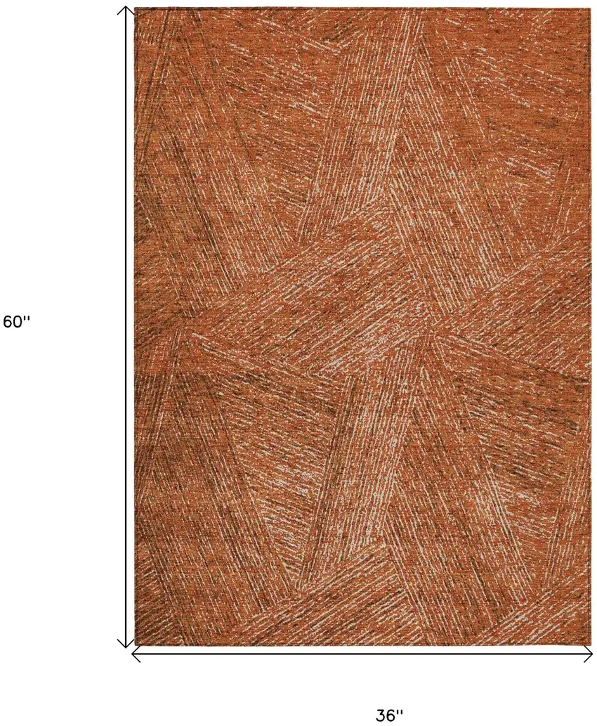 Copper Brown And Beige Abstract Washable Indoor Outdoor Area Rug Photo 3