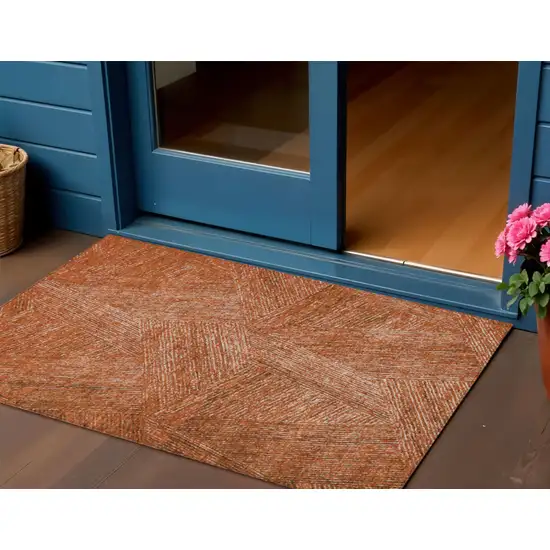 Copper Brown And Beige Abstract Washable Indoor Outdoor Area Rug Photo 1