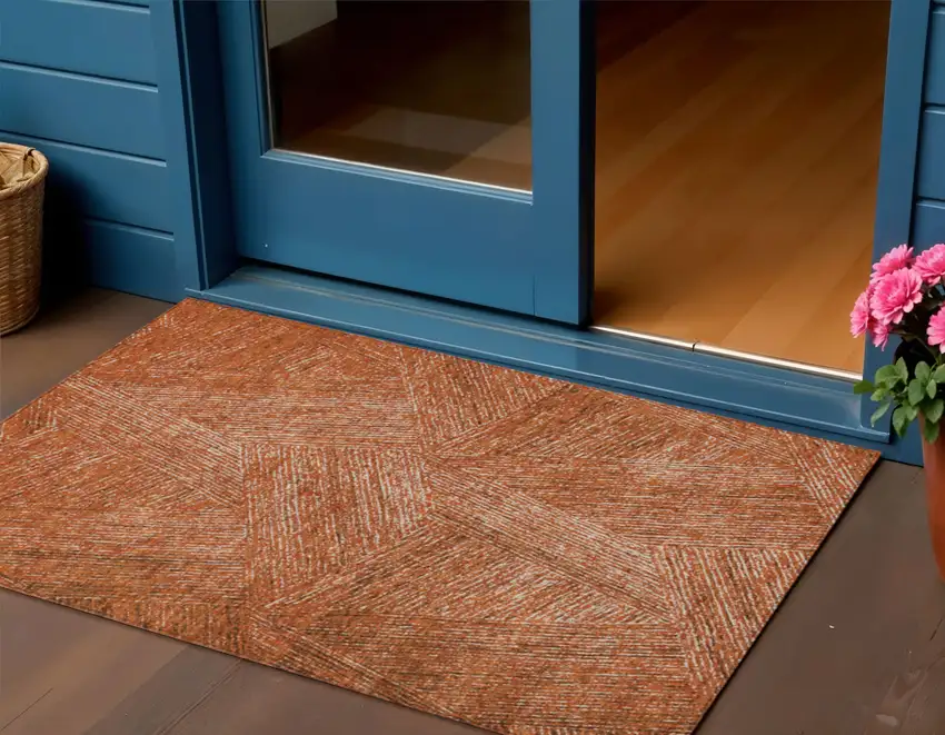 Copper Brown And Beige Abstract Washable Indoor Outdoor Area Rug Photo 1