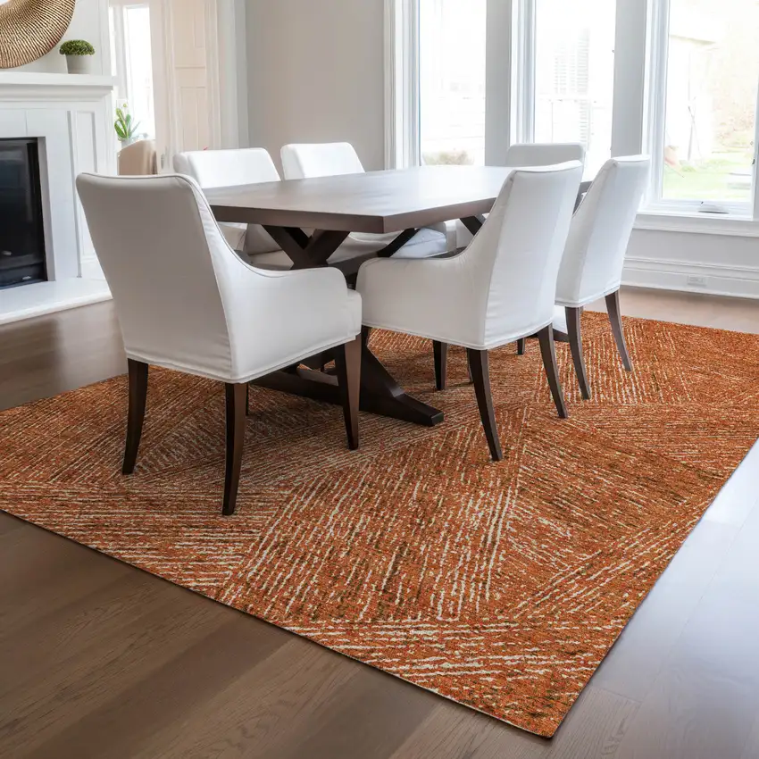 Copper Brown And Beige Abstract Washable Indoor Outdoor Area Rug Photo 9