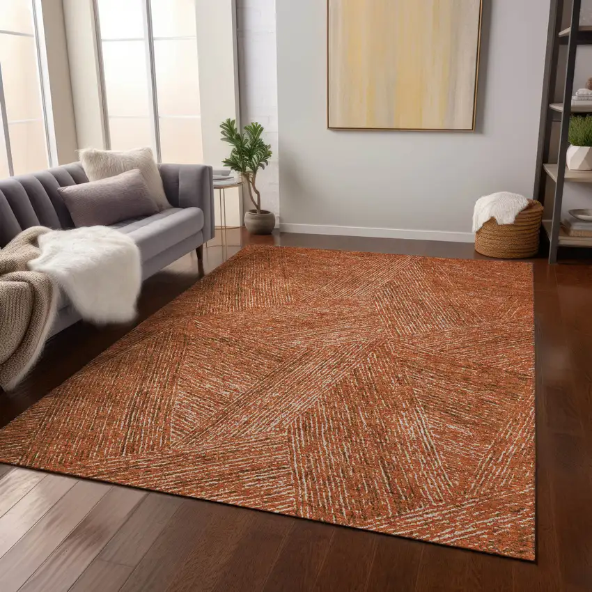 Copper Brown And Beige Abstract Washable Indoor Outdoor Area Rug Photo 8