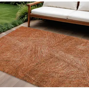 Photo of Copper Brown And Beige Abstract Washable Indoor Outdoor Area Rug