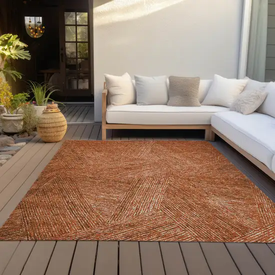 Copper Brown And Beige Abstract Washable Indoor Outdoor Area Rug Photo 7