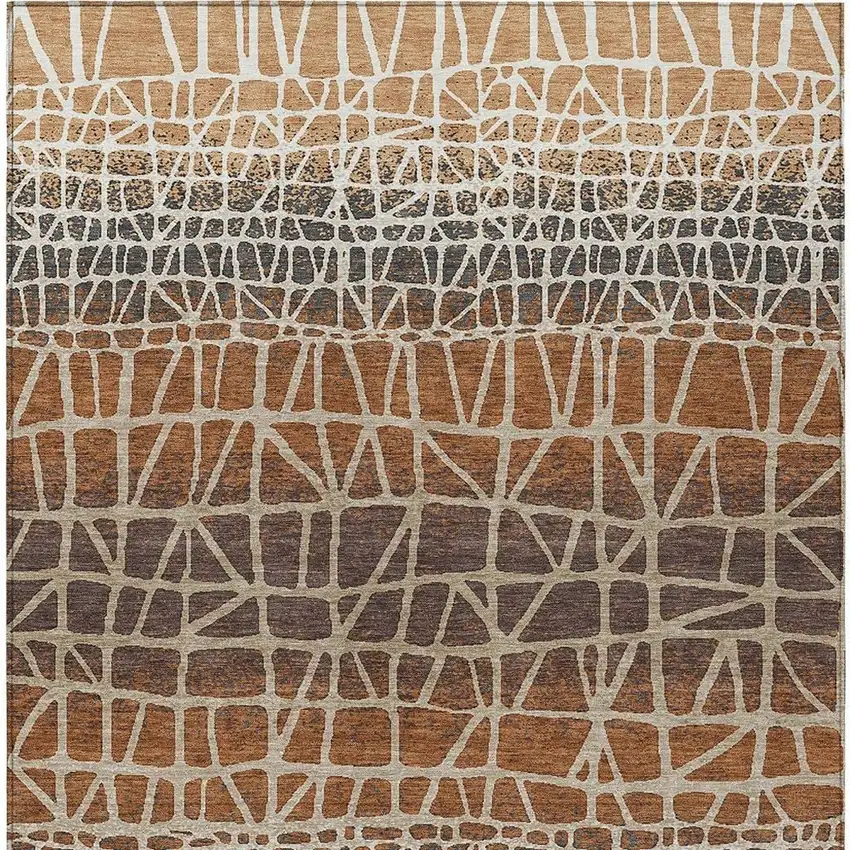 Copper Brown And Beige Geometric Washable Indoor Outdoor Area Rug Photo 3
