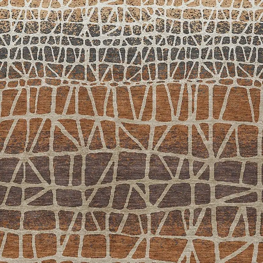 Copper Brown And Beige Geometric Washable Indoor Outdoor Area Rug Photo 2