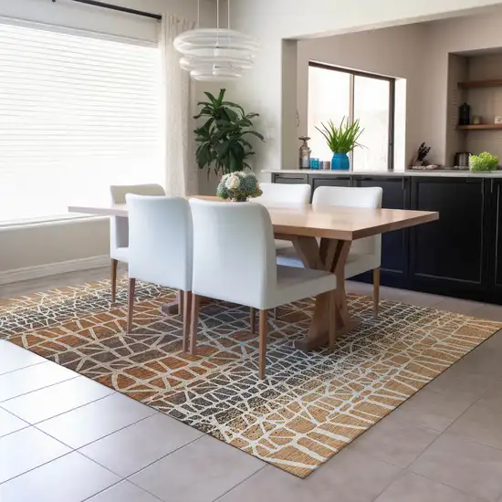 Copper Brown And Beige Geometric Washable Indoor Outdoor Area Rug Photo 6