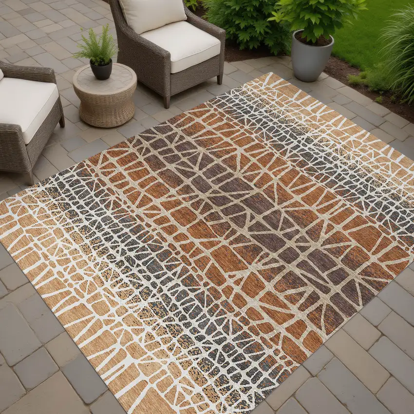 Copper Brown And Beige Geometric Washable Indoor Outdoor Area Rug Photo 7