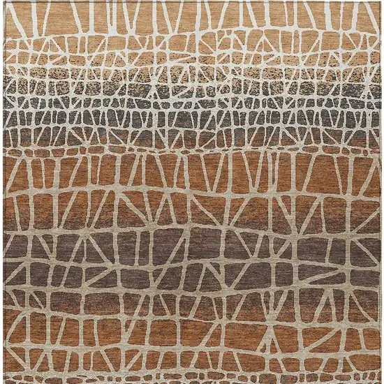 Copper Brown And Beige Geometric Washable Indoor Outdoor Area Rug Photo 3