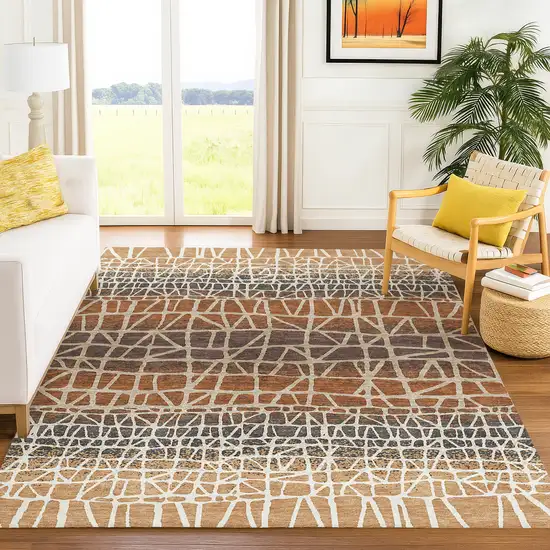 Copper Brown And Beige Geometric Washable Indoor Outdoor Area Rug Photo 5