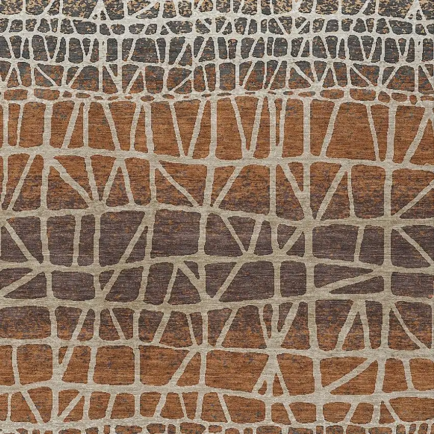 Copper Brown And Beige Geometric Washable Indoor Outdoor Area Rug Photo 2