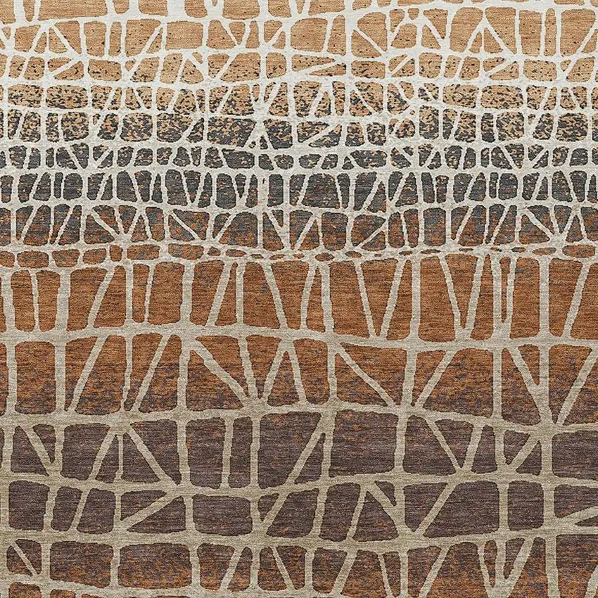 Copper Brown And Beige Geometric Washable Indoor Outdoor Area Rug Photo 2