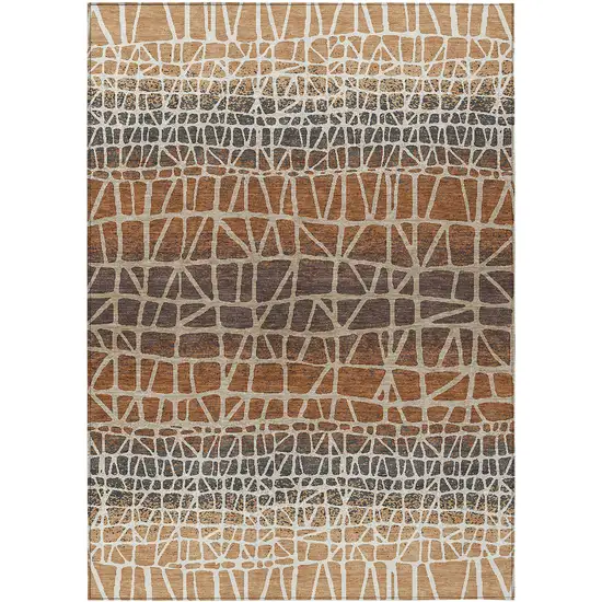 Copper Brown And Beige Geometric Washable Indoor Outdoor Area Rug Photo 1
