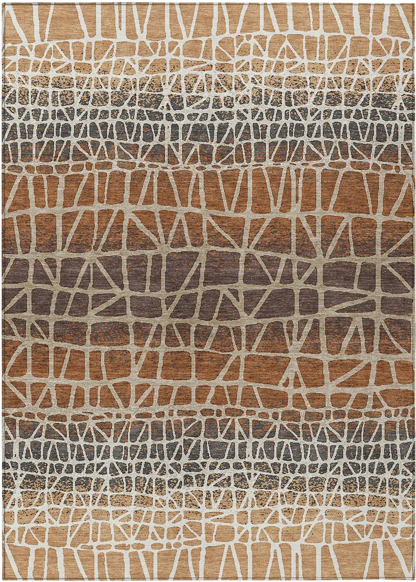 Copper Brown And Beige Geometric Washable Indoor Outdoor Area Rug Photo 1