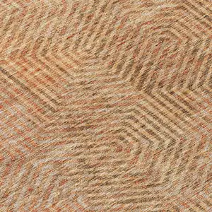 Photo of Copper Brown And Beige Geometric Washable Indoor Outdoor Area Rug