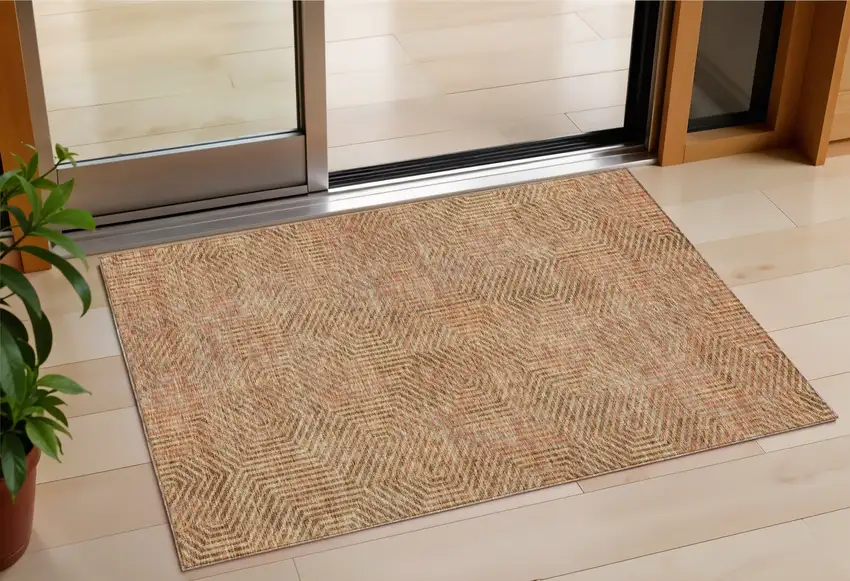 Copper Brown And Beige Geometric Washable Indoor Outdoor Area Rug Photo 1