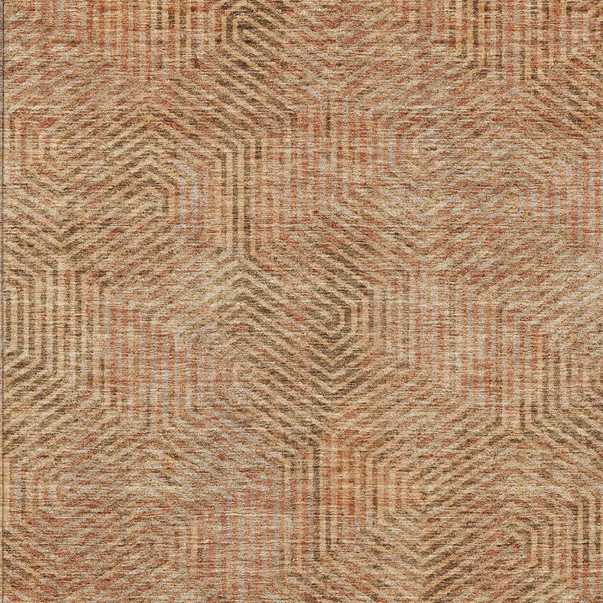 Copper Brown And Beige Geometric Washable Indoor Outdoor Area Rug Photo 7