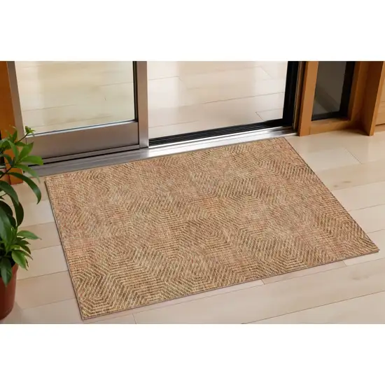 Copper Brown And Beige Geometric Washable Indoor Outdoor Area Rug Photo 2