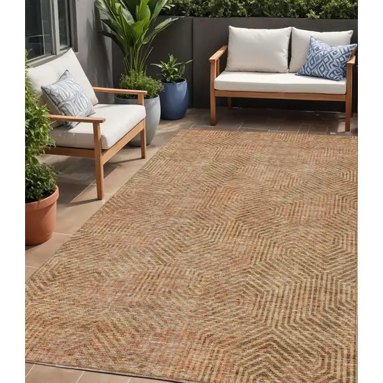Copper Brown And Beige Geometric Washable Indoor Outdoor Area Rug Photo 1