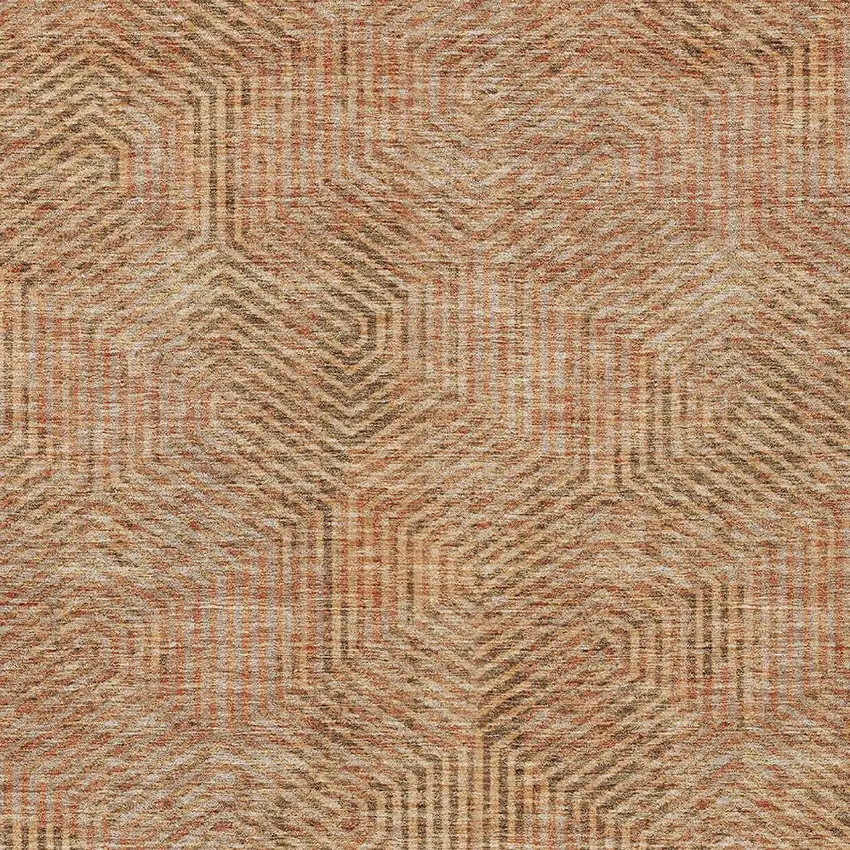 Copper Brown And Beige Geometric Washable Indoor Outdoor Area Rug Photo 7