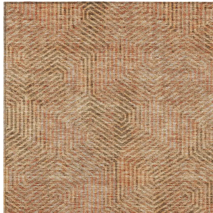 Copper Brown And Beige Geometric Washable Indoor Outdoor Area Rug Photo 4