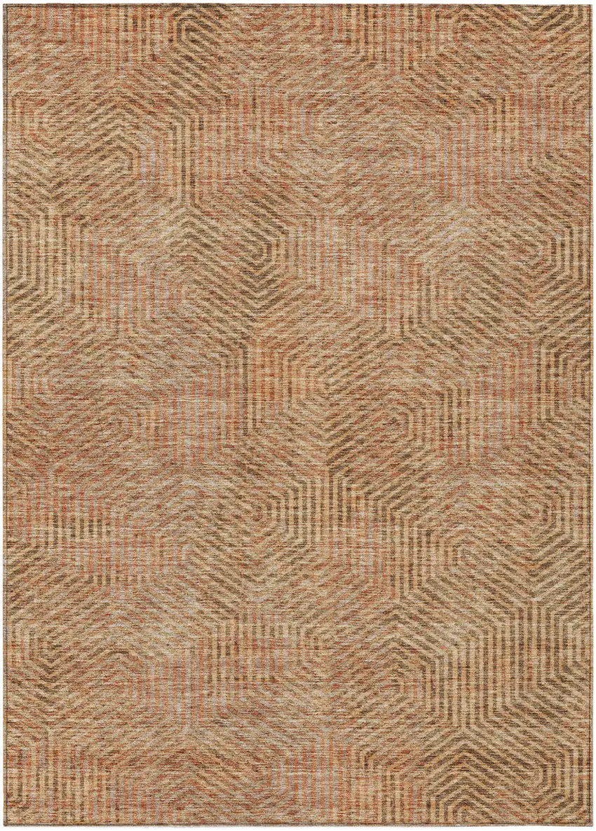 Copper Brown And Beige Geometric Washable Indoor Outdoor Area Rug Photo 2