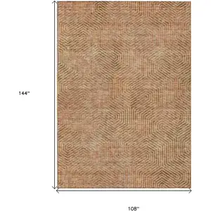 Photo of Copper Brown And Beige Geometric Washable Indoor Outdoor Area Rug