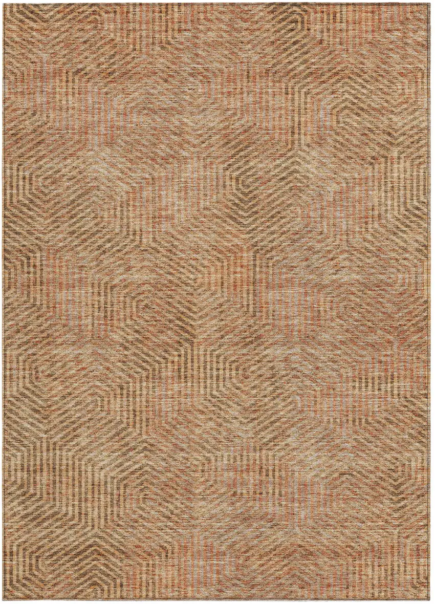 Copper Brown And Beige Geometric Washable Indoor Outdoor Area Rug Photo 8