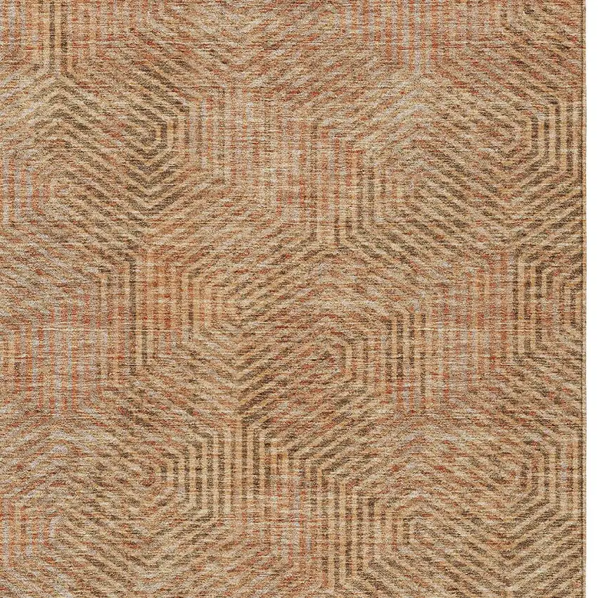 Copper Brown And Beige Geometric Washable Indoor Outdoor Area Rug Photo 7