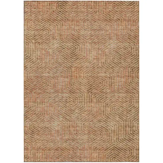 Copper Brown And Beige Geometric Washable Indoor Outdoor Area Rug Photo 2