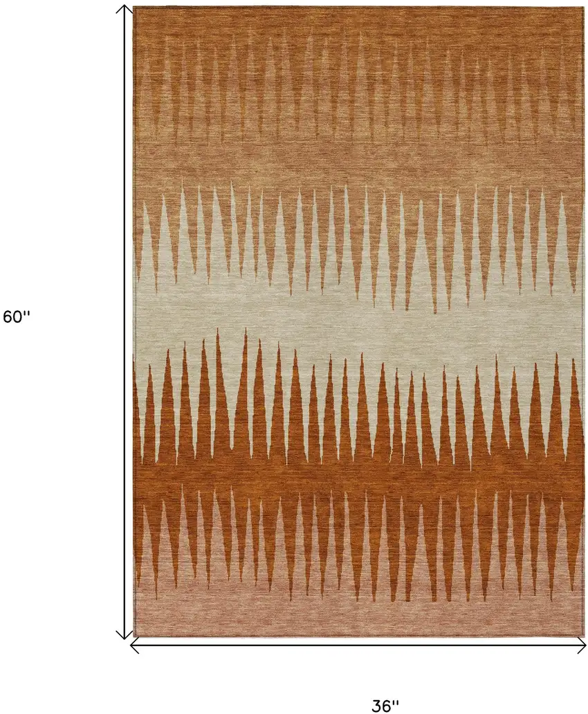 Copper Brown And Beige Striped Washable Indoor Outdoor Area Rug Photo 3