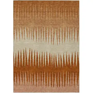 Photo of Copper Brown And Beige Striped Washable Indoor Outdoor Area Rug
