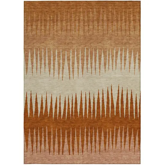 Copper Brown And Beige Striped Washable Indoor Outdoor Area Rug Photo 8