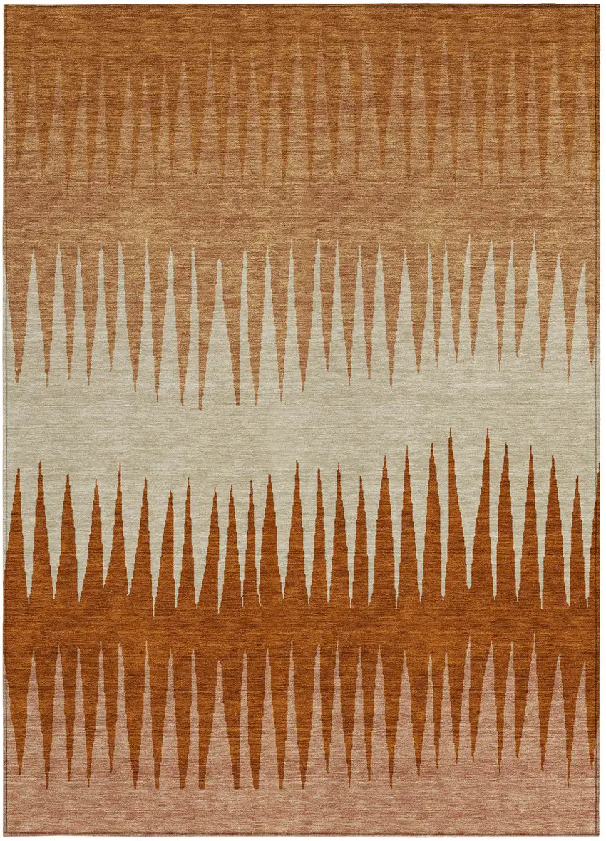 Copper Brown And Beige Striped Washable Indoor Outdoor Area Rug Photo 8